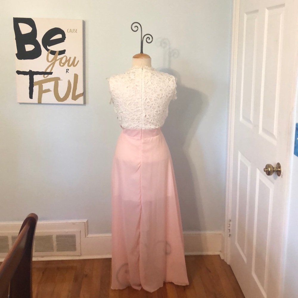 Long dress with lace top and sheer bottom